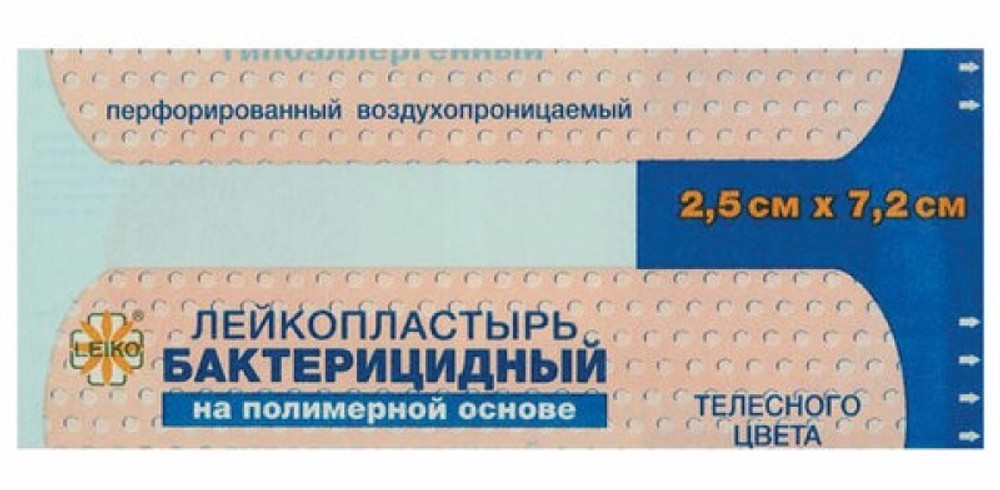 Leiko Лейкопластырь бактерицидный, 2.5 см х 7.2 см, лейкопластырь, 1 шт, телесного цвета, полимерная основа фото