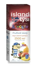 Lysi Омега-3 Рыбий жир, 2500 мг, жидкость для приема внутрь, 240 мл, 1 шт, манго + цитрус, детский фото