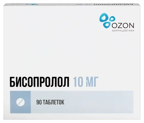 Бисопролол, 10 мг, таблетки, покрытые пленочной оболочкой, 90 шт. фото