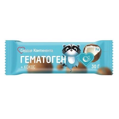 Сердце Континента Гематоген, плитка, 30 г, 1 шт, кокос фото