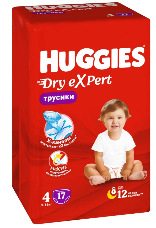 Huggies Dry eXpert Подгузники-трусики детские, р. 4, 17 шт, 9-14 кг фото