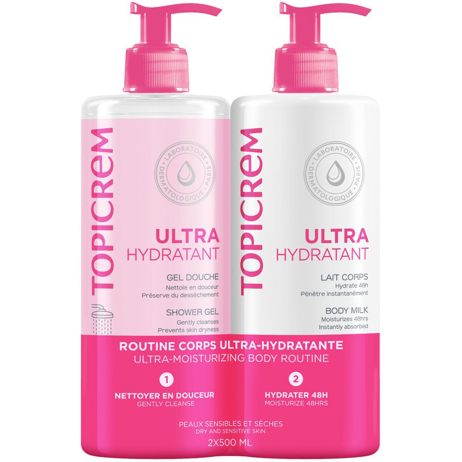 Topicrem Ultra Hydrant молочко для тела 500 мл + гель для душа 500 мл, набор, 1 шт. фото