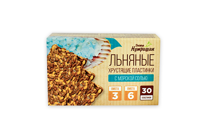 Доктор Нутришин Пластинки льняные с морской солью, пластинки хрустящие, 30 шт. фото