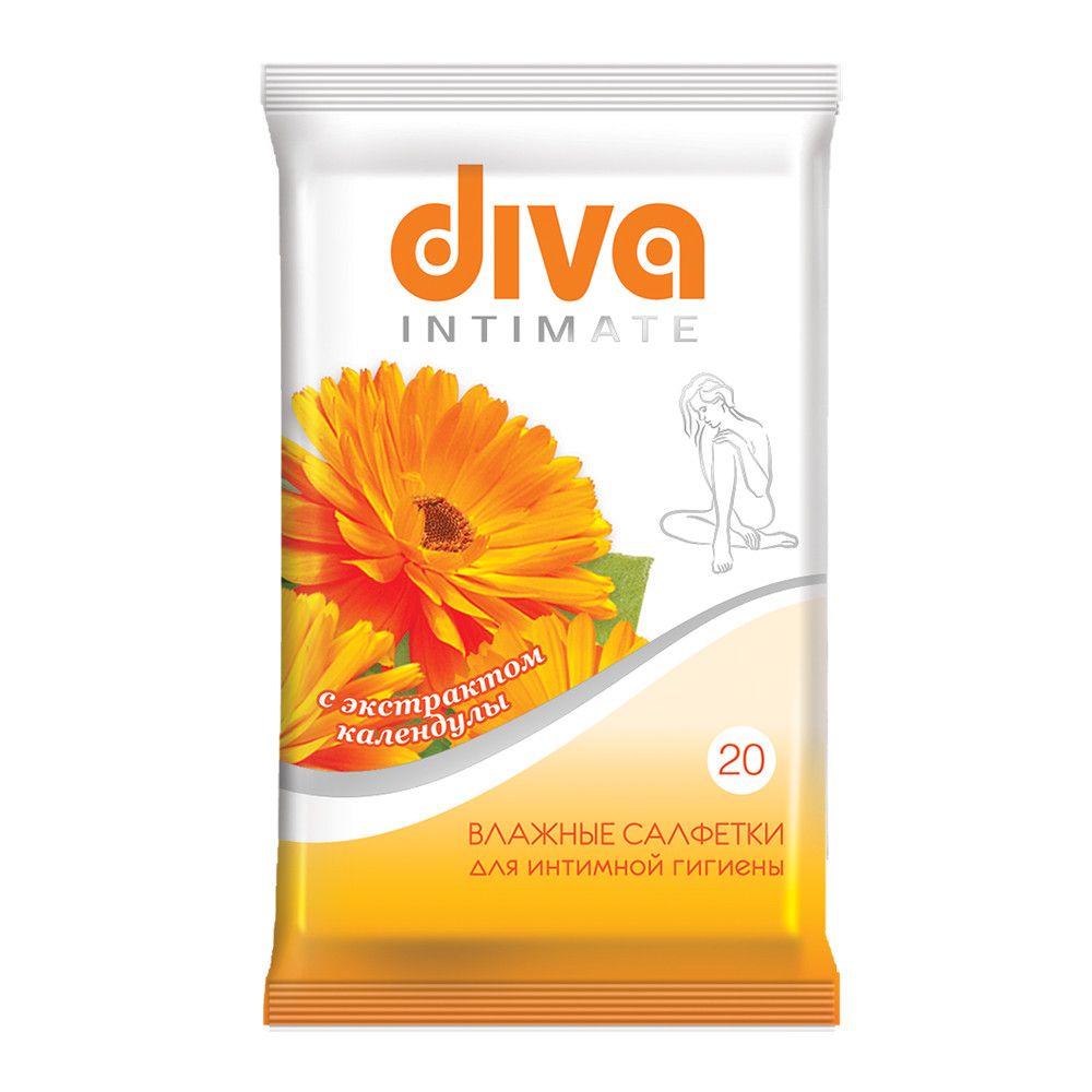 Diva Салфетки влажные для интимной гигиены с календулой, салфетки влажные, 20 шт. фото
