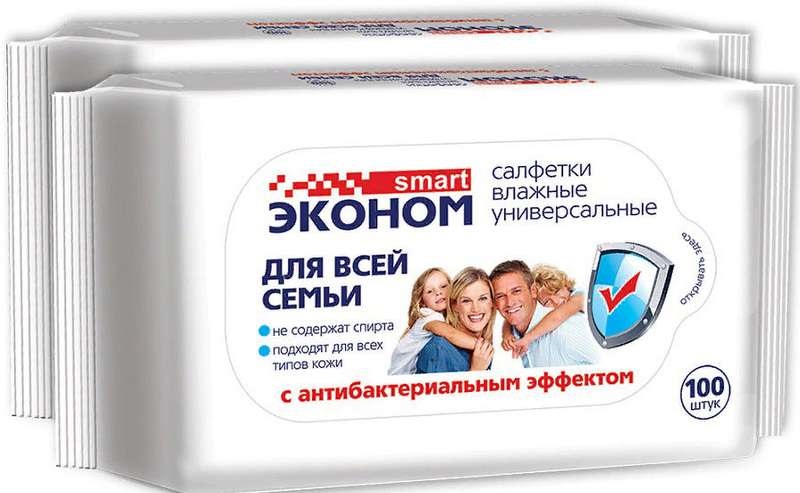 Эконом Smart Салфетки влажные антибактериальные, салфетки влажные, 100 шт. фото