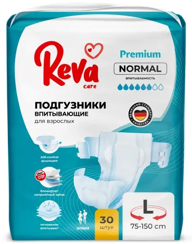 Reva Care Premium normal подгузники впитывающие для взрослых, Large L, 30 шт, 75-150 см фото