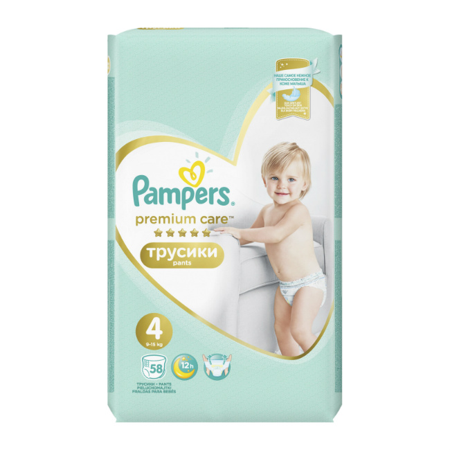 Pampers Premium Care pants Подгузники-трусики детские, р. 4, 58 шт, 9-15 кг фото