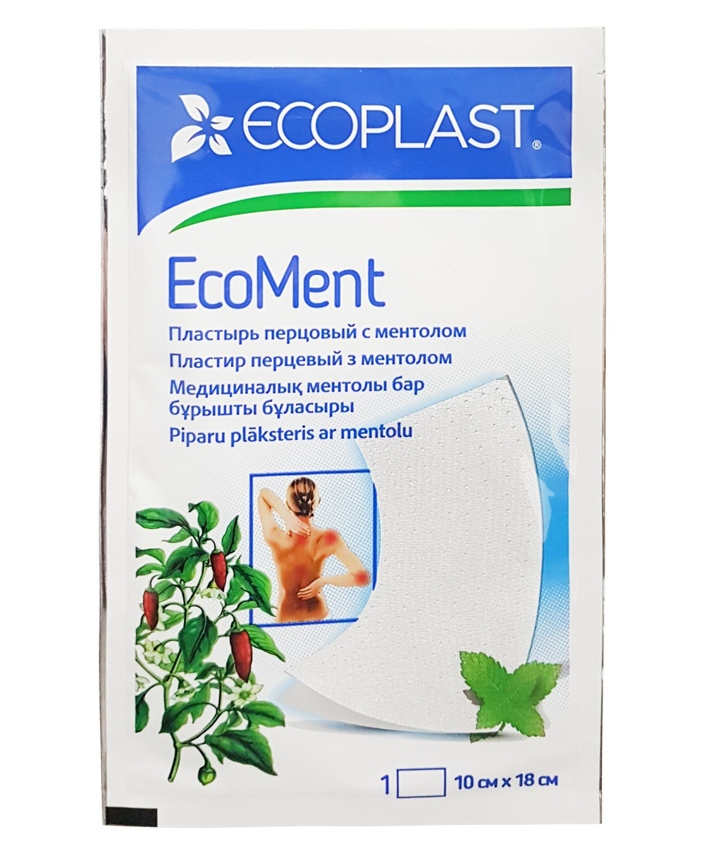 Ecoplast EcoMent Пластырь перцовый с ментолом, 10 см х 18 см, пластырь медицинский, 1 шт. фото