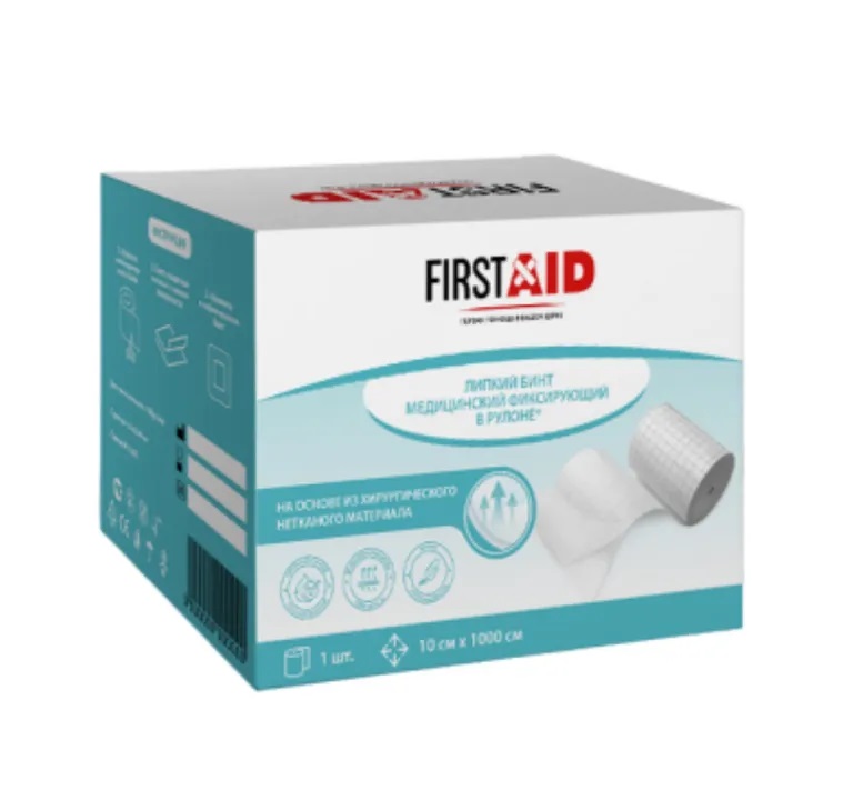 Ферстэйд Бинт липкий медицинский фиксирующий на нетканой основе, 10 см x 1 м, пластырь, 1 шт. фото