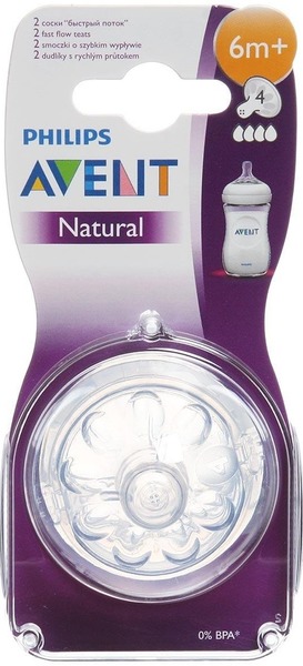 AVENT Natural Соска силиконовая быстрый поток, 2 шт, 6+ мес, арт. SCF044/27 (SCF654/27) (80540) фото