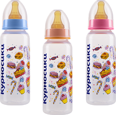 Курносики Бутылочка с латексной соской 0+, 250 мл, 1 шт, цвет в ассортименте, с рисунком, арт. 11006 фото