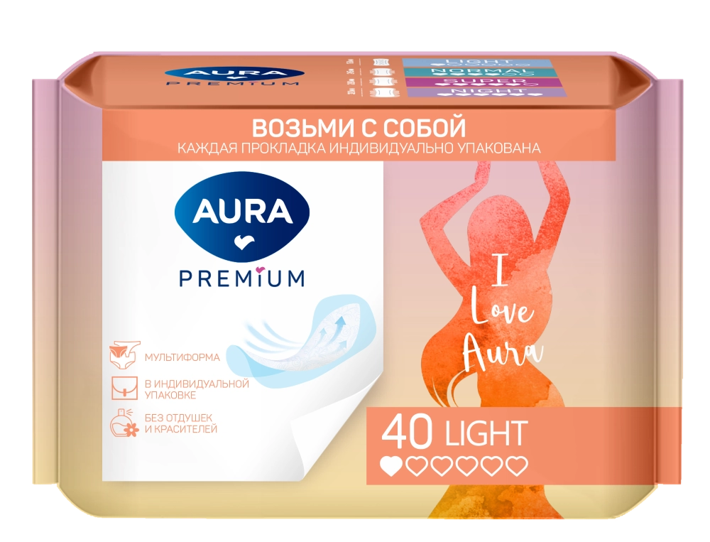 Aura premium light Прокладки ежедневные, прокладки гигиенические, 40 шт, ультратонкие фото