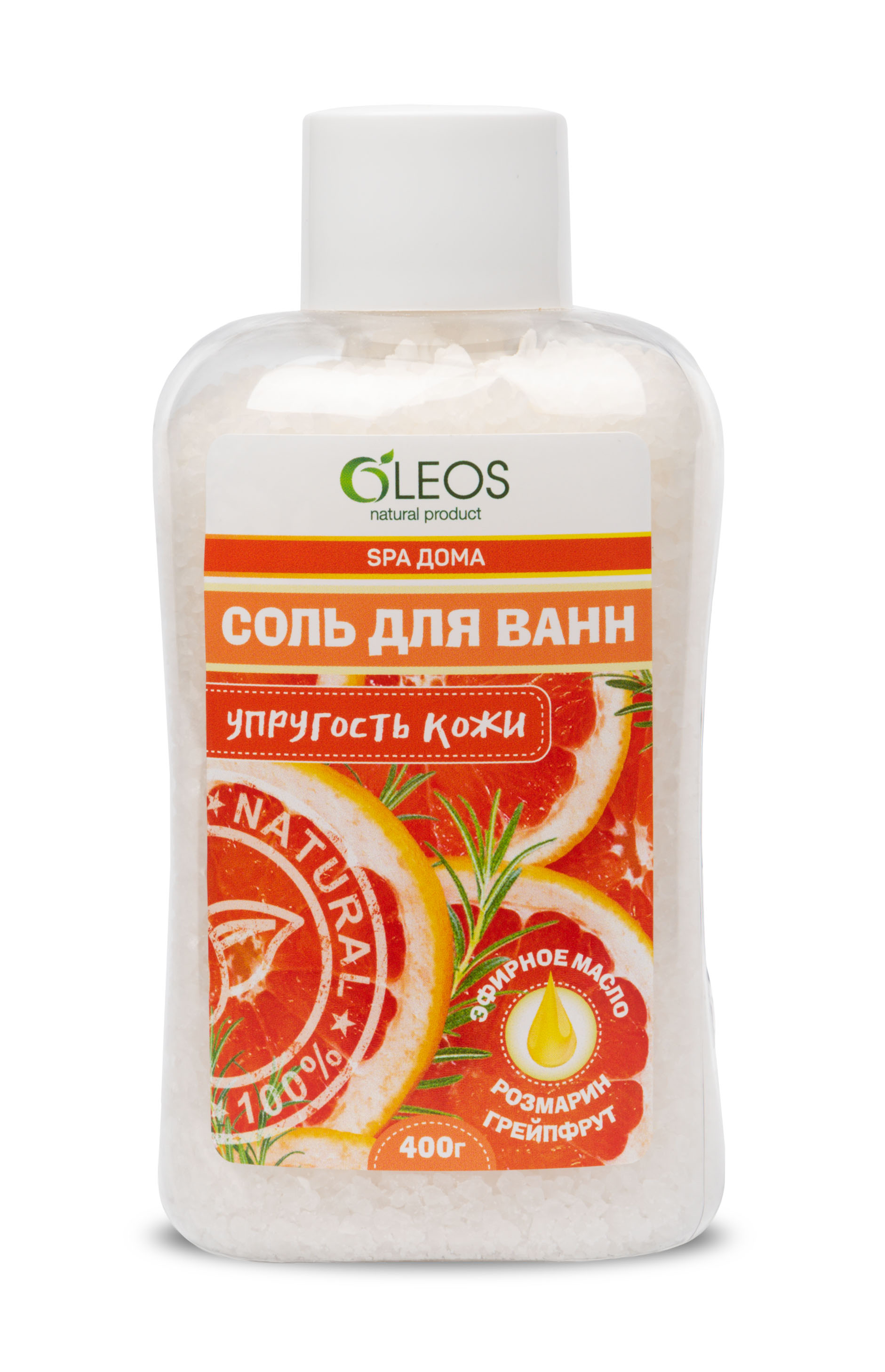 Oleos Морская соль для ван Упругость кожи, 400 г, соль для ванн, 1 шт, с эфирными маслами розмарина и грейпфрута фото
