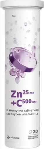 Витатека Витамин С+Цинк, таблетки шипучие, 20 шт, апельсин фото