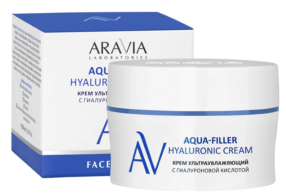 Aravia laboratories aqua-filler hyaluronic cream крем для лица ультраувлажняющий с гиалуроновой кислотой, крем для лица, 50 мл, 1 шт. фото