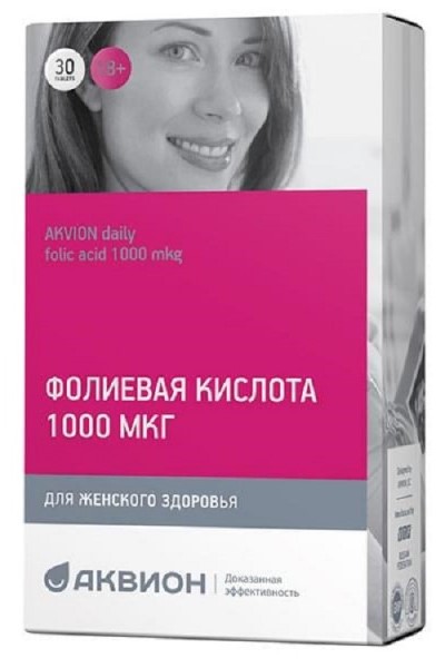 Аквион дэйли фолиевая кислота, 1000 мкг, таблетки, 30 шт. фото