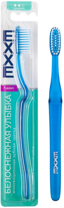 EXXE Fusion Белоснежная улыбка, щетка зубная, 1 шт, цвет в ассортименте, средней жесткости фото