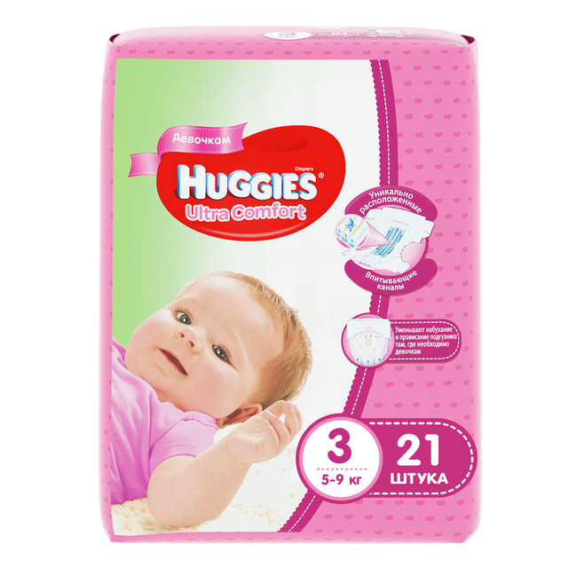 Huggies Ultra Comfort Подгузники детские, р. 3, 21 шт, 5-9 кг, для девочек фото