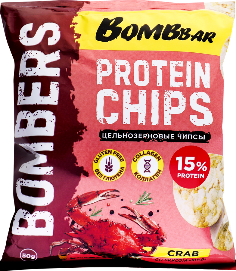 Bombbar Bombers чипсы протеиновые цельнозерновые, чипсы, 50 г, 1 шт, краб фото