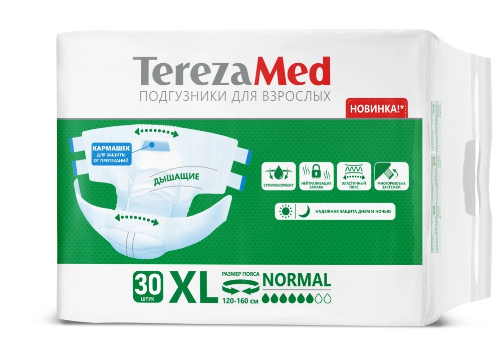 TerezaMed Normal Подгузники для взрослых, размер XL, 30 шт, 120-160 см фото