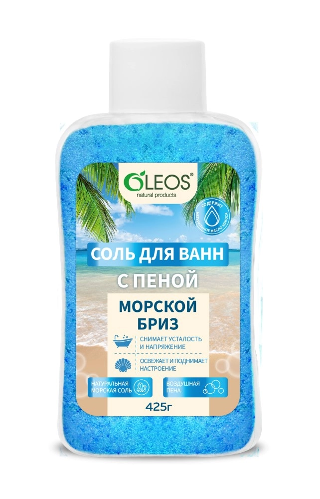 Oleos соль для ванн с пеной морской бриз, соль для ванн, 425 г, 1 шт. фото
