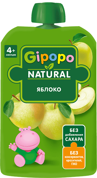 Gipopo детское пюре, 4+ мес, пюре, 90 г, 1 шт, яблоко фото