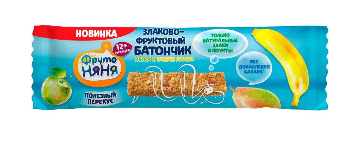 Фрутоняня Злаково-фруктовый батончик, батончик, 25 г, 1 шт, яблоко + банан + груша фото