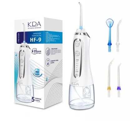 КДА Ирригатор полости рта HF-9, 1 шт, белый, 5 режимов работы, 4 насадки фото