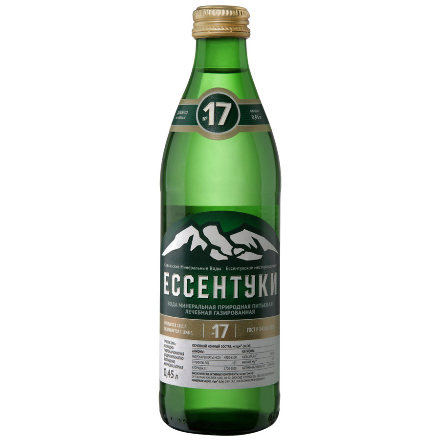 Ессентуки-17, вода минеральная, 0.45 л, 1 шт, в стеклянной бутылке фото