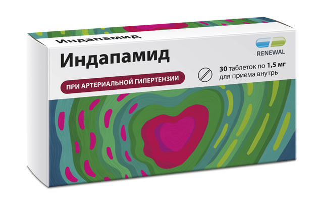 Индапамид Реневал, 1.5 мг, таблетки с пролонгированным высвобождением, покрытые пленочной оболочкой, 30 шт. фото