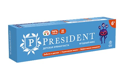 PresiDENT Зубная паста детская 6+ 50 RDA, паста зубная, 43 г, 1 шт, ягодный микс, без фтора фото
