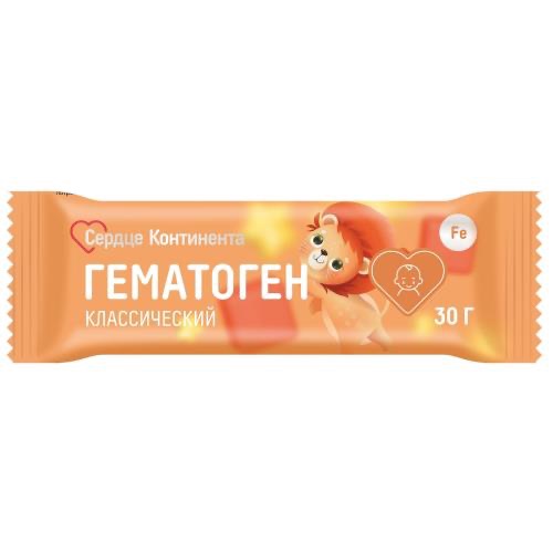 Сердце Континента Гематоген, плитка, 30 г, 1 шт, классический фото