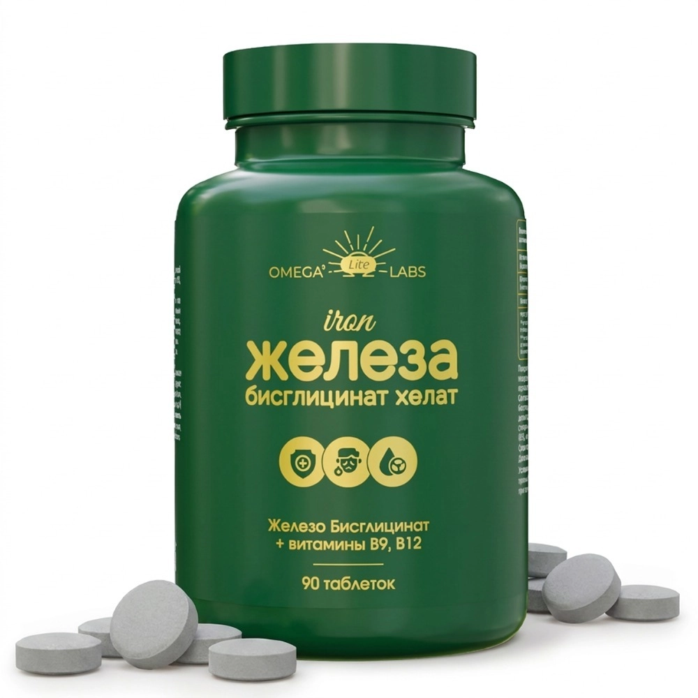 Omega Labs Железа бисглицинат хелат, таблетки, 90 шт. фото