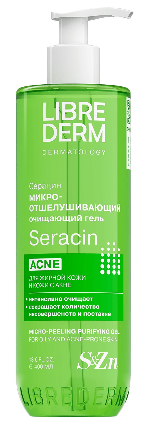 Librederm Серацин Микроотшелушивающий очищающий гель для кожи с выраженными несовершенствами, гель для умывания, 400 мл, 1 шт. фото