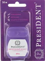 PresiDENT Зубная нить мятная с хлоргексидином невощеная, 50 м, нить зубная, 1 шт. фото 