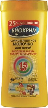 Биокрим молочко солнцезащитное детское, молочко, 200 мл, 1 шт, SPF 15 фото