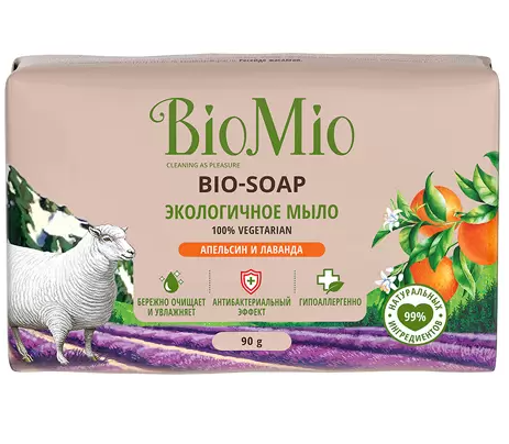 Biomio Мыло туалетное экологичное, 90 г, 1 шт, апельсин + лаванда + мята фото