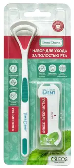 Timedent набор для ухода за полостью рта, 1 шт, мята, языкочистка + флосс-зубочистки 10 шт фото 
