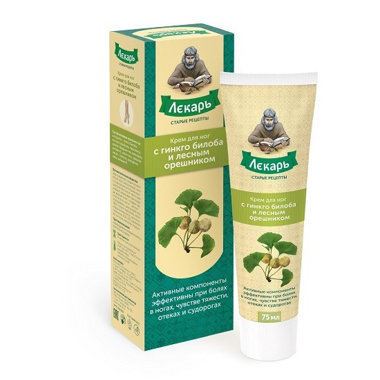 Лекарь Крем для ног с гинкго билоба и лесным орешником, крем для ног, 75 мл, 1 шт. фото