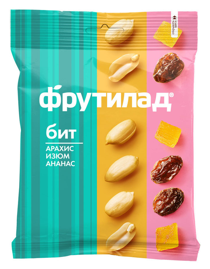 Фрутилад бит смесь фруктово-ореховая, 55 г, 1 шт, арахис + изюм + ананас фото