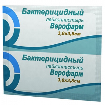 Верофарм Лейкопластырь бактерицидный, 3.8 см х 3.8 см, пластырь медицинский, 1 шт. фото