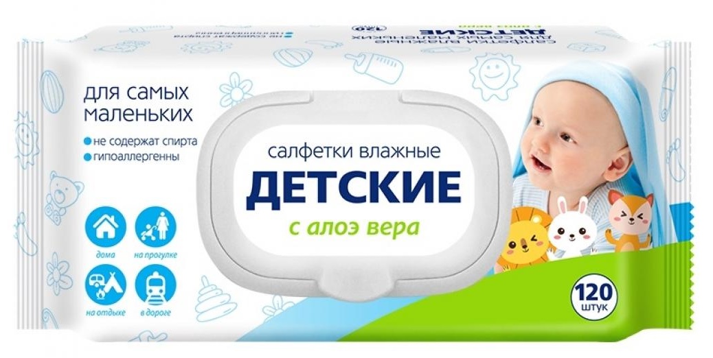 Светофор Салфетки влажные для детей с алоэ вера, салфетки влажные, 120 шт. фото
