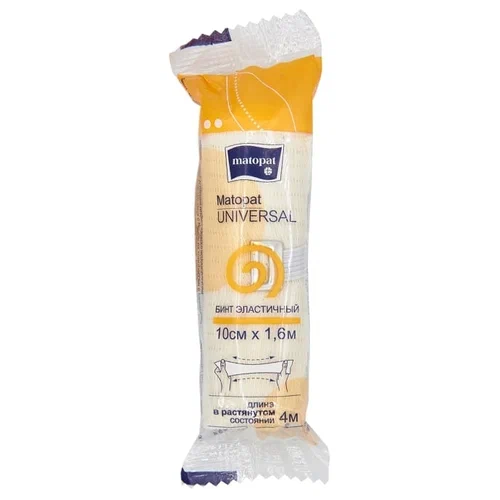 Matopat Universal Бинт эластичный с застежкой, 10 см х 1.6 м, бинт эластичный, 1 шт. фото