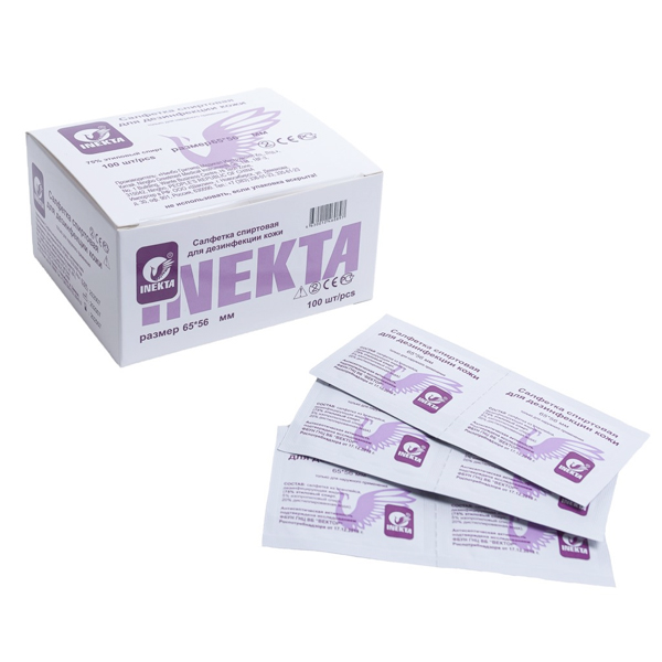 Inekta Салфетка инъекционная спиртовая, 56 мм х 65 мм, 100 шт. фото