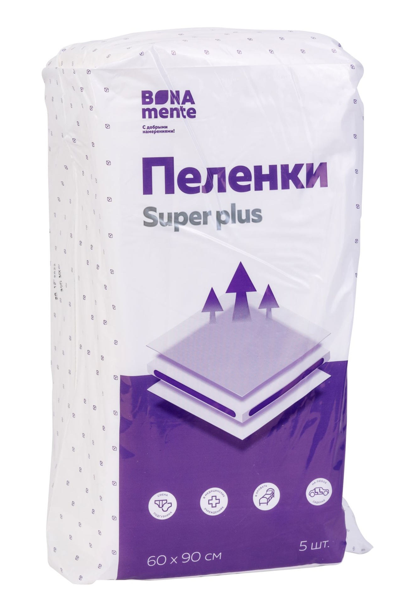 Bona Mente! Super plus Пеленки одноразовые впитывающие, 60 см х 90 см, 5 шт. фото