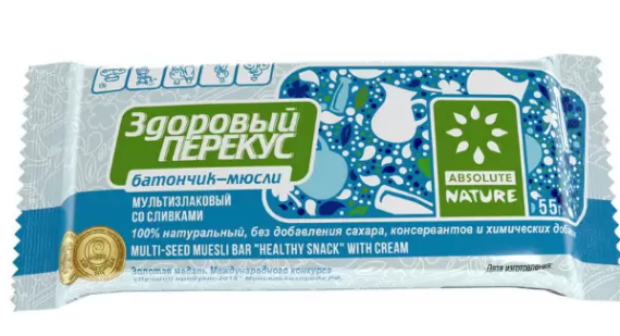 Здоровый Перекус, батончик-мюсли, 55 г, 1 шт, мультизлаки+ сливки фото