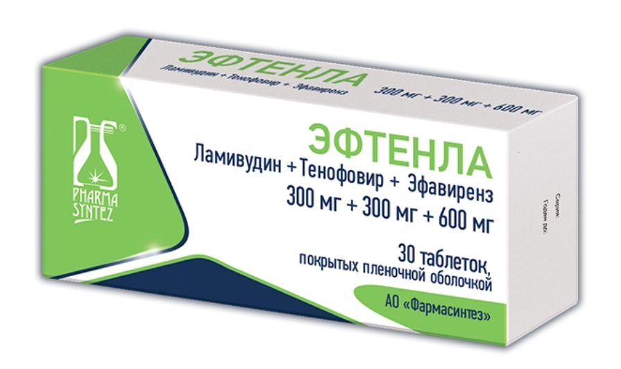 Эфтенла, 300 мг + 300 мг + 600 мг, таблетки, покрытые пленочной оболочкой, 30 шт. фото