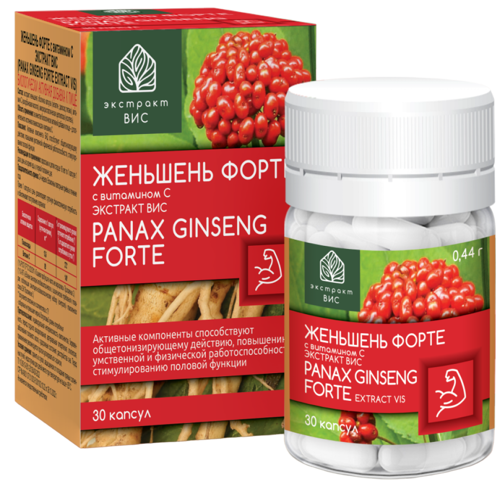 Женьшень форте с витамином С экстракт-ВИС, 0.44 г, капсулы, 30 шт. фото