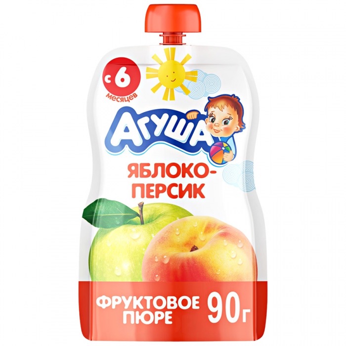 Агуша детское пюре, пюре, 90 г, 1 шт, яблоко + персик фото