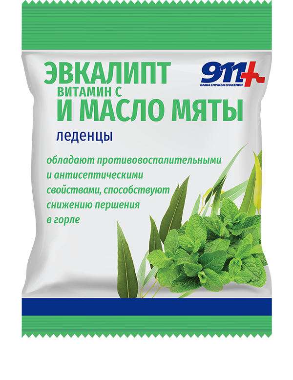 911 Ваша служба спасения леденцы с витамином C, леденцы, 50 г, 1 шт, эвкалипт + масло мяты фото